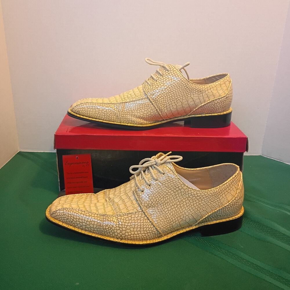 Expressions by RC Mens Faux Alligator Croc Skin Dress Shoes Size 11 Sand